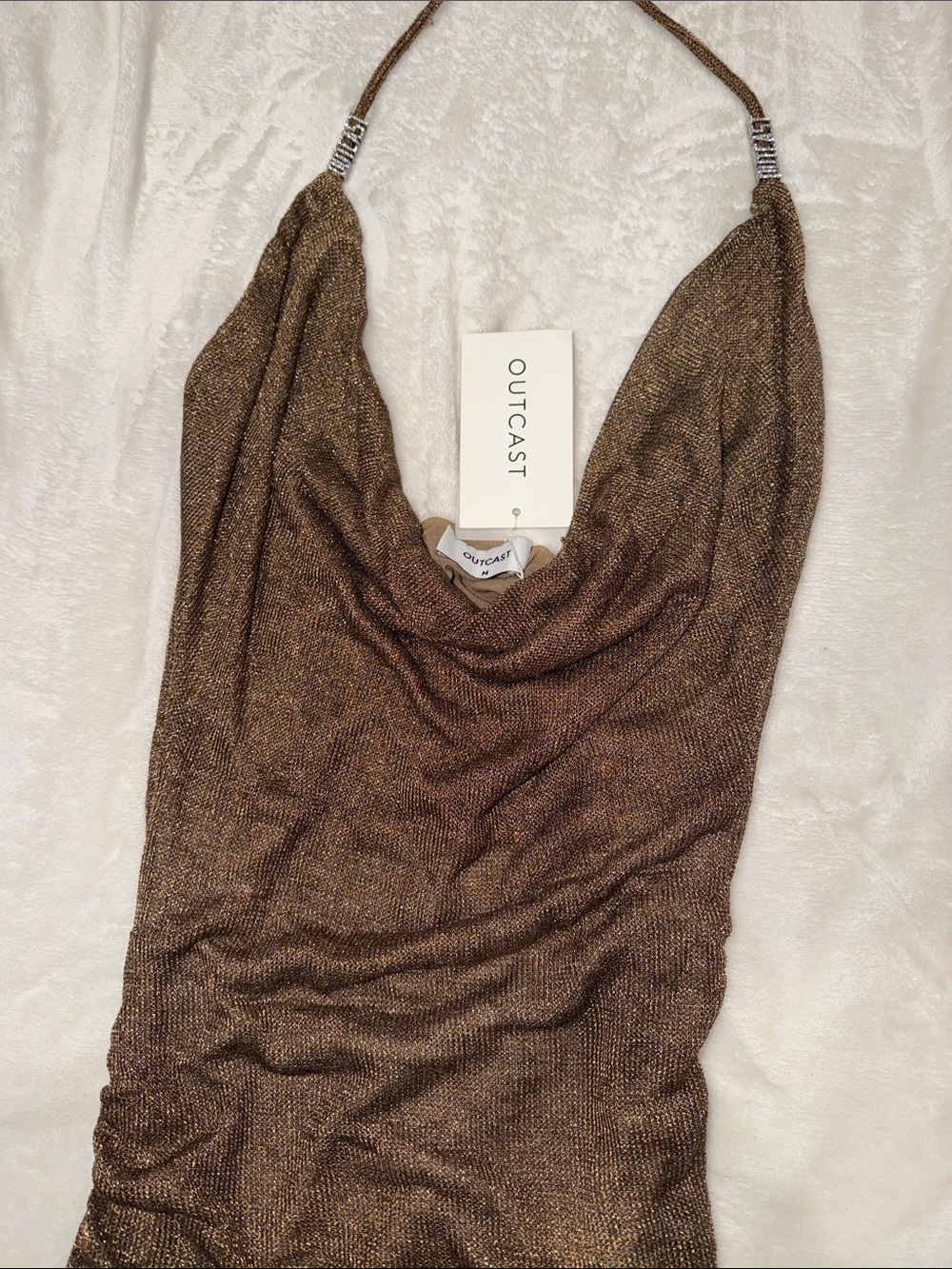 Outcast Brown Metallic Cowl Halter Dress